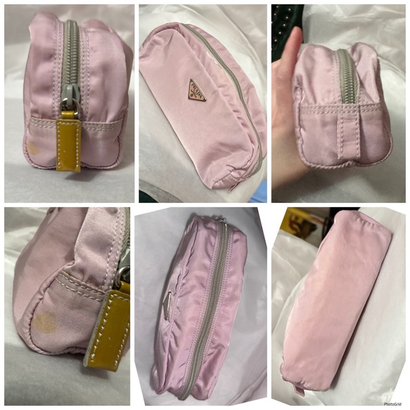 Prada AUTHENTIC Tessuto Nylon Baby Pink Logo Triangle Pouch Cosmetic Makeup Bag - Picture 12 of 16